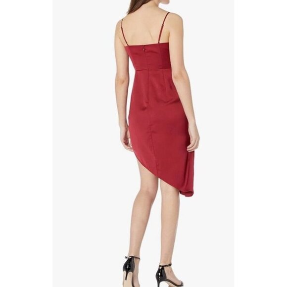 BCBGeneration Sz 12 Dress Shirred Ruched Asymmetrical Cami Burgundy Coquette New - Picture 2 of 6
